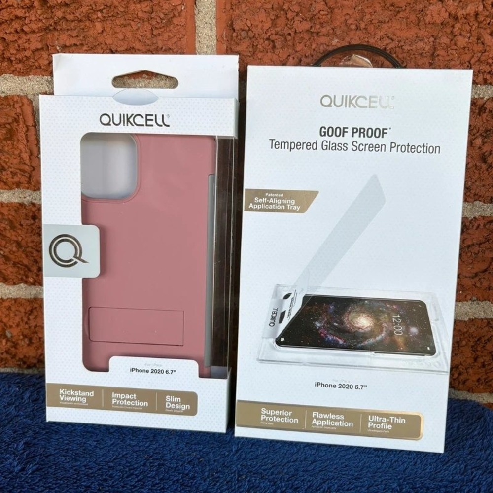 Quikcell iPhone 12 Pro Max Pink Kickstand Case + Glass Screen Protector*